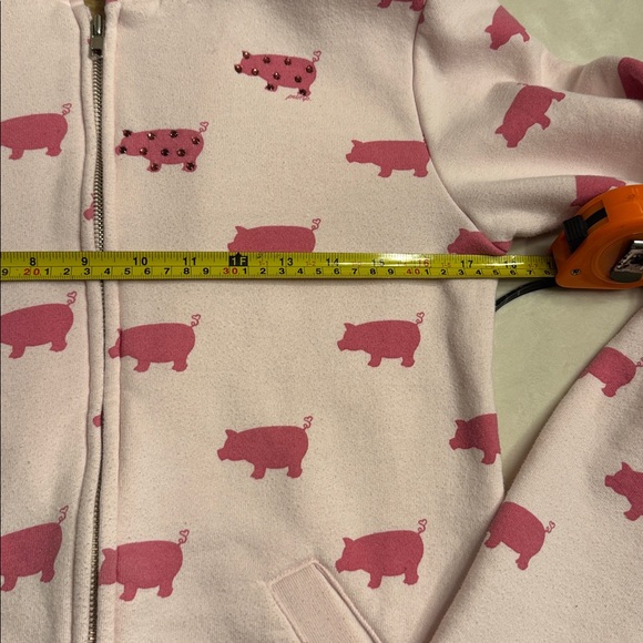 *Rare!* Primp Pink Rhinestone Pig Full Zip Hoodie, sz L - Picture 12 of 13
